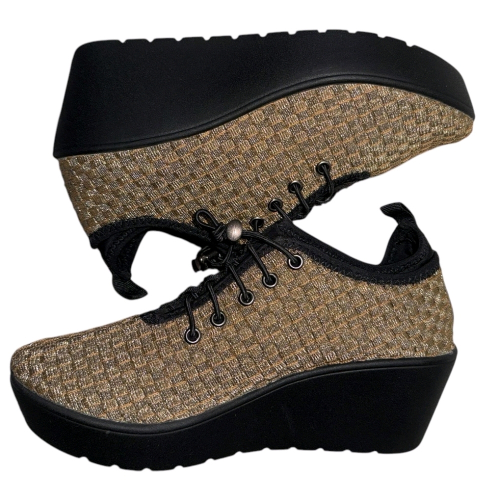 Black and Gold Women's Platform Shoes Size 8